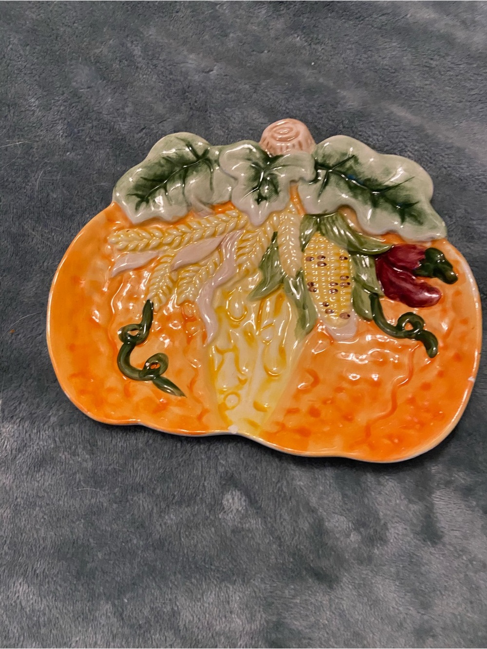 Hand-Painted Orange Ceramic Pumpkin Serving Platter